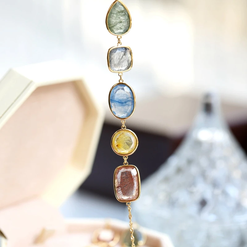 

Kili Japanese Light Luxury Ginza Limited 925 Sterling Silver Bracelet Hair Crystal Aquamarine Labradorite Valentine's Day