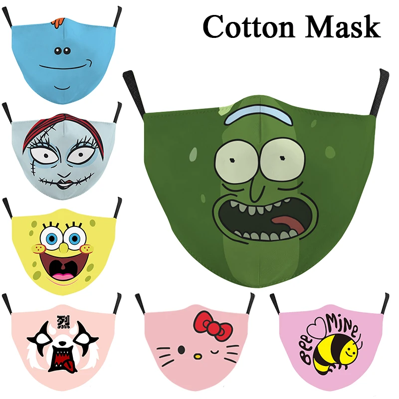 

Reusable Funny Cartoon Kid Printed Mouth mask Breathable Dust-proof Cotton Face Mask Washable Adjustable Masks
