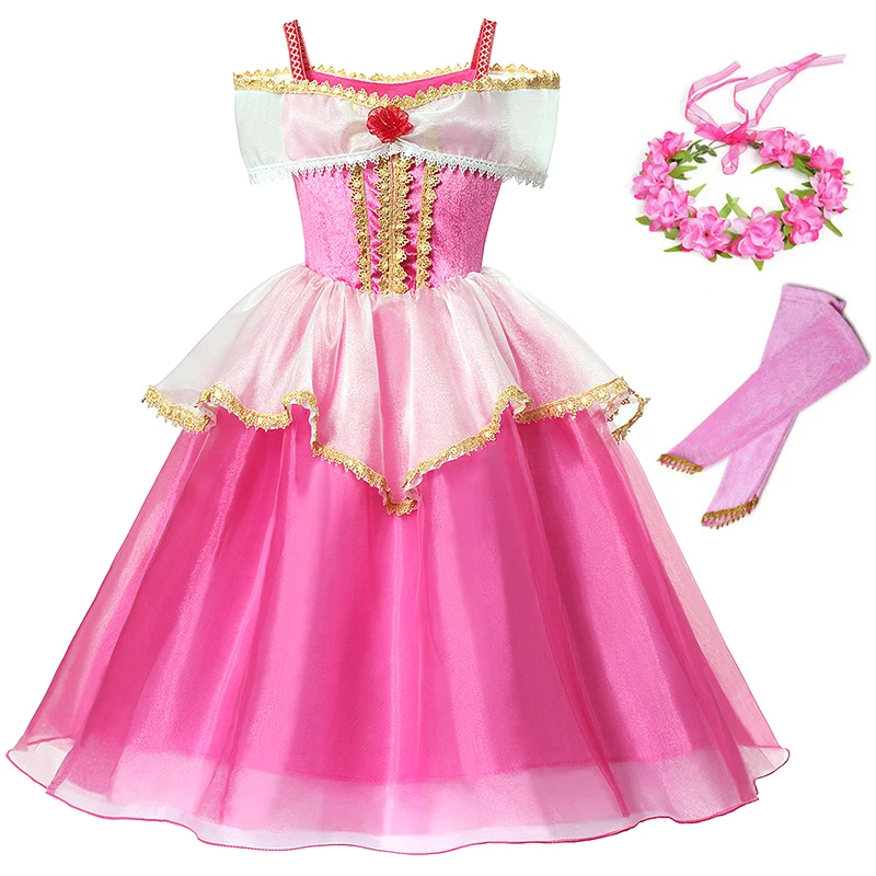 Aurora Dress B Set 2 YOFEEL Aurora Dress Up Costumes for Girl Pink Sleeping Beauty Princess Costume Kids Christmas Party Birthday Fancy Dress - Цвет: Aurora Dress B Set 2