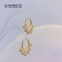 obear 14k real gold plated fashion zircon spherical tassel stud earrings women korea high quality charming metal jewelry gift