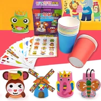 12pcsset kids animals diy handmade paper cups sticker material kit children kindergarten school art craft educational toys