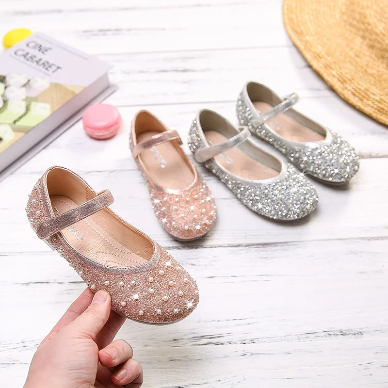 Весна 2020 Детская обувь со стразами Обувь принцессы на плоской подошве для