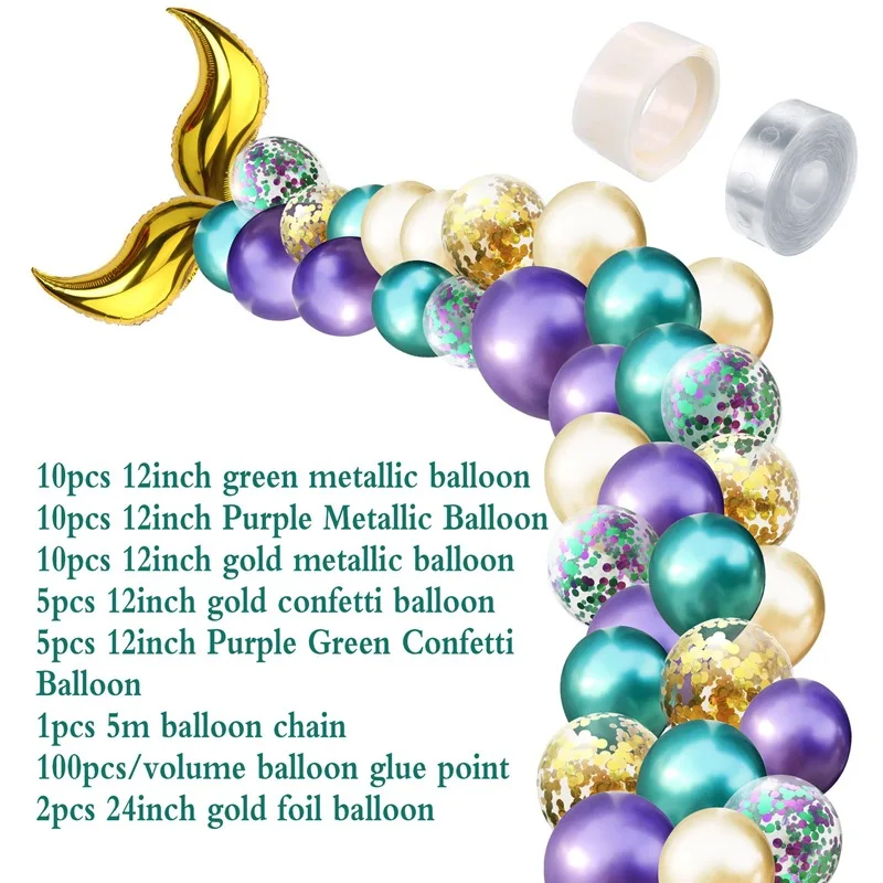 

Mermaid Metal Latex Balloon Chain set Underwater World Theme Birthday Wedding Party Baby Shower Decoration Metal Sequin Balloon