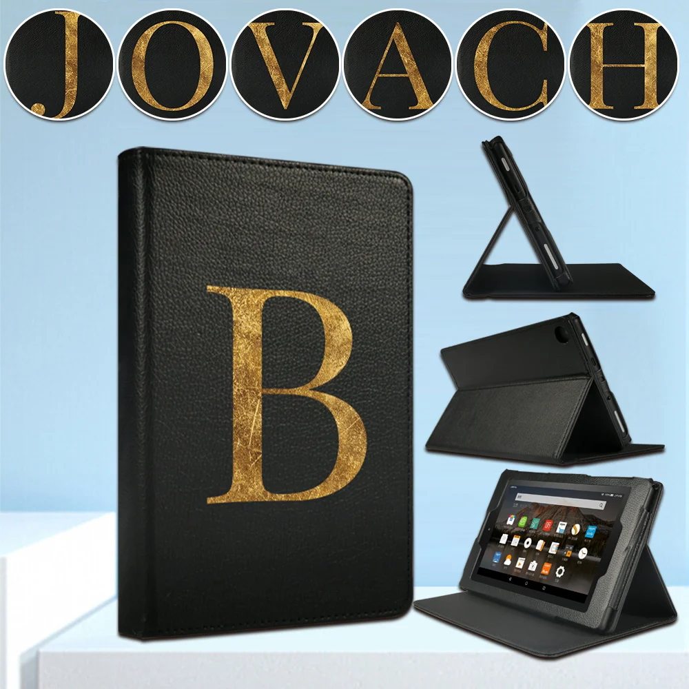

Tablet Case for Amazon Fire 7(5/7/9th) /HD8(6/7/8th) /HD10(5/7/9th Gen) PU Leather Letter Series Front Bracket Cover+Free Stylus