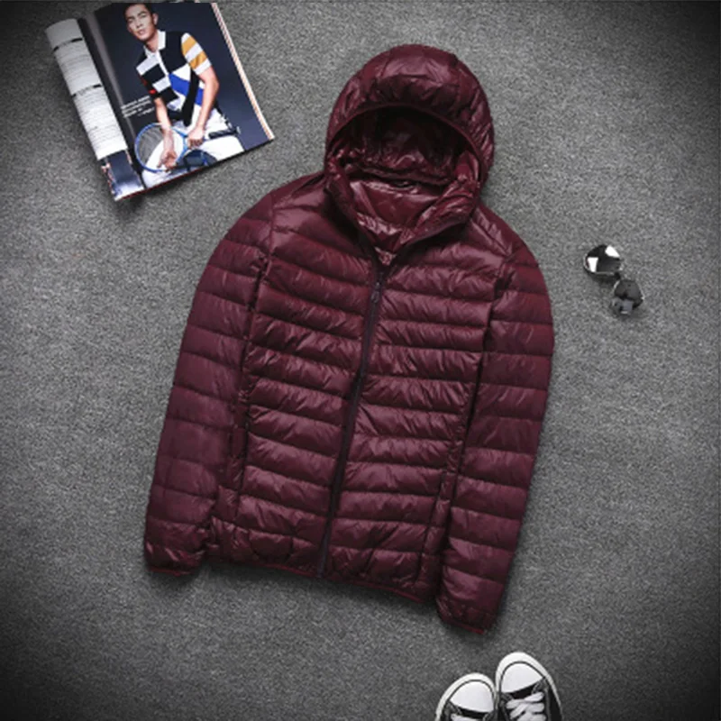 2019 осенне зимняя Новая легкая и тонкая мужская пуховая куртка с капюшоном на