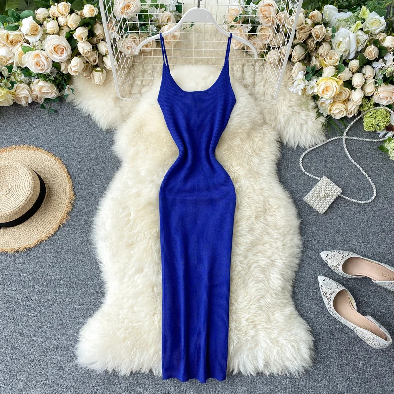 Женское трикотажное платье SINGRAIN длинное облегающее в полоску с эластичной