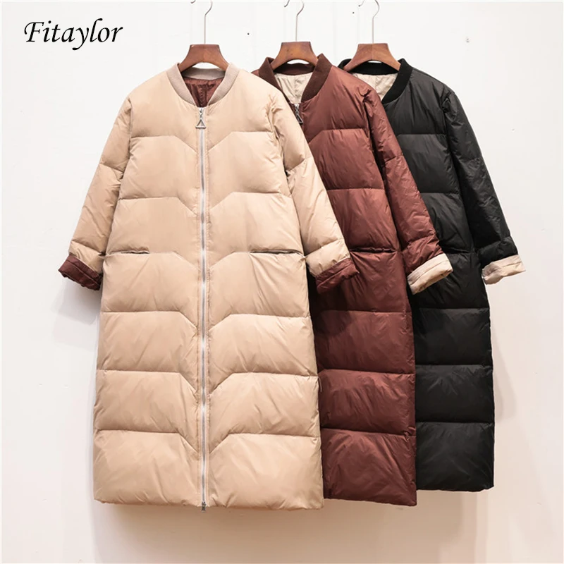 Fitaylor женский пуховик на белом утином пуху ультра-светильник 90% длинная свободная