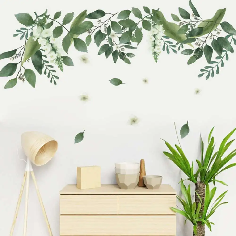 

2PCS Green Plant Wall Sticker Home Leaf Inkjet Wall Stickers Children's Room Interior Wallpaper