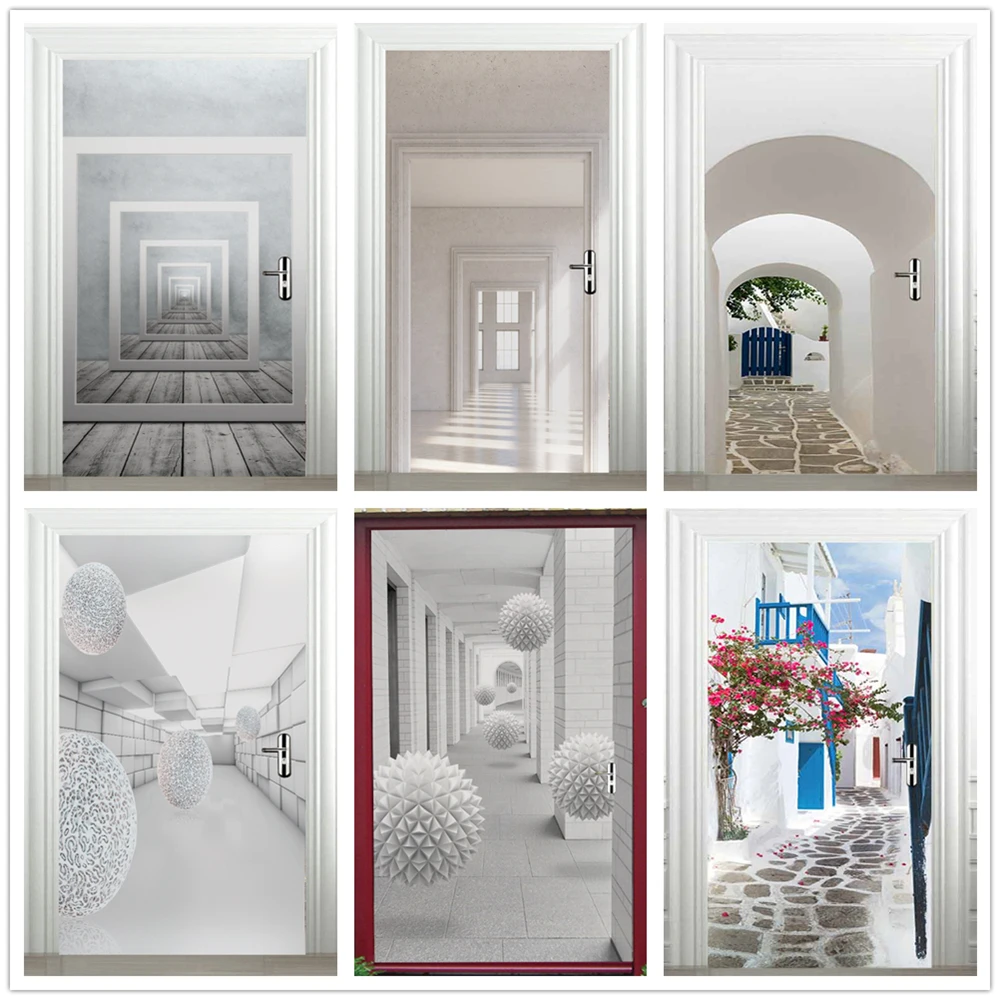 

Self Adhesive Door Sticker White Building Space Mural Sticker Nordic 3D Wallpaper Living Room Bedroom Decor Waterproof Decals