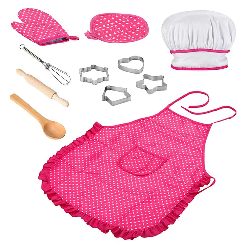 

Apron for Little Girls Kids Cooking Baking Set Chef Hat Mitt & Utensil for Toddler Dress Up Chef Costume Girl Role Playing Toys