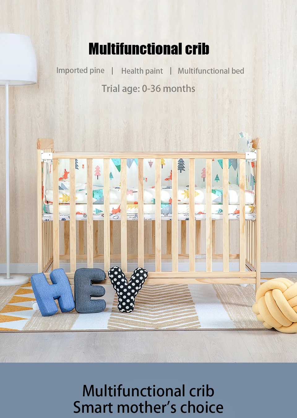 IMBABY многофункциональная детская кроватка, FSC и сертификация ЕС, Универсальные складные и регулируемые детские кроватки для новорожденных