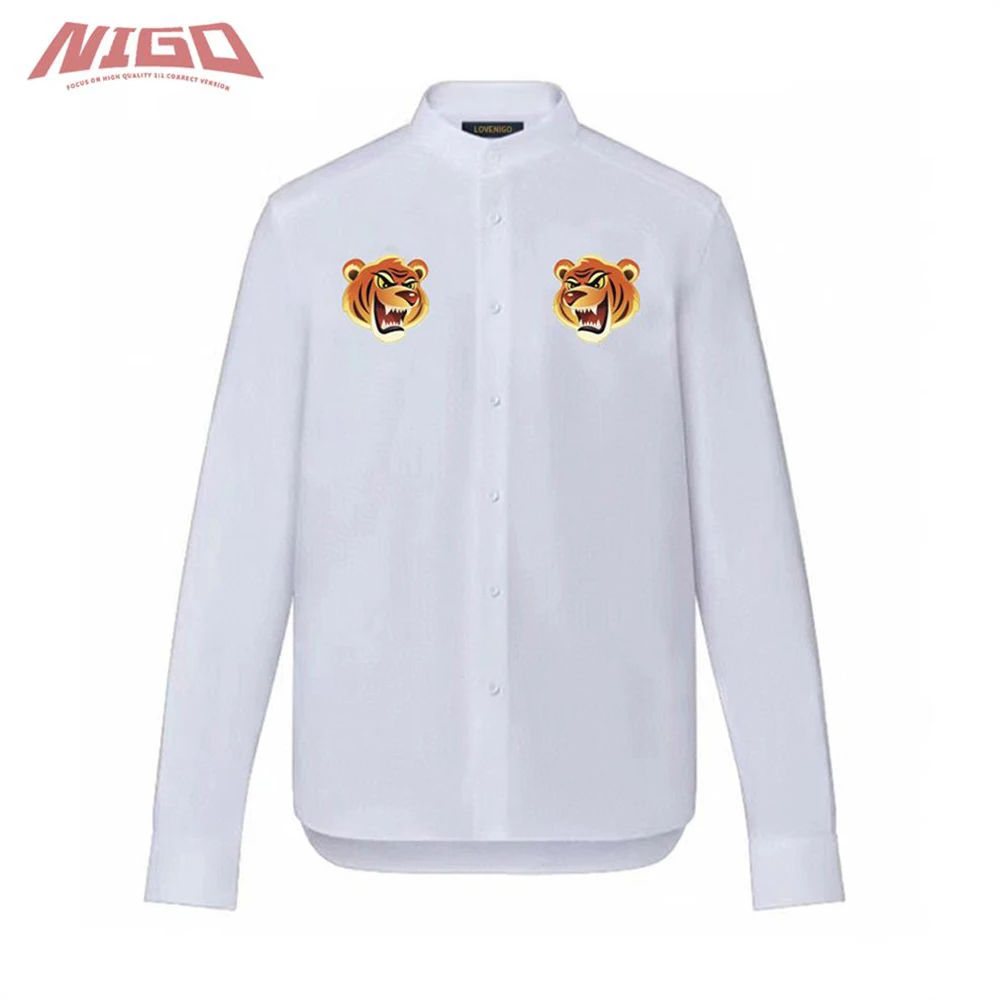 

Рубашка NIGO Ms 21ss с принтом головы тигра, полувысоким воротником и длинными рукавами # nigo9757