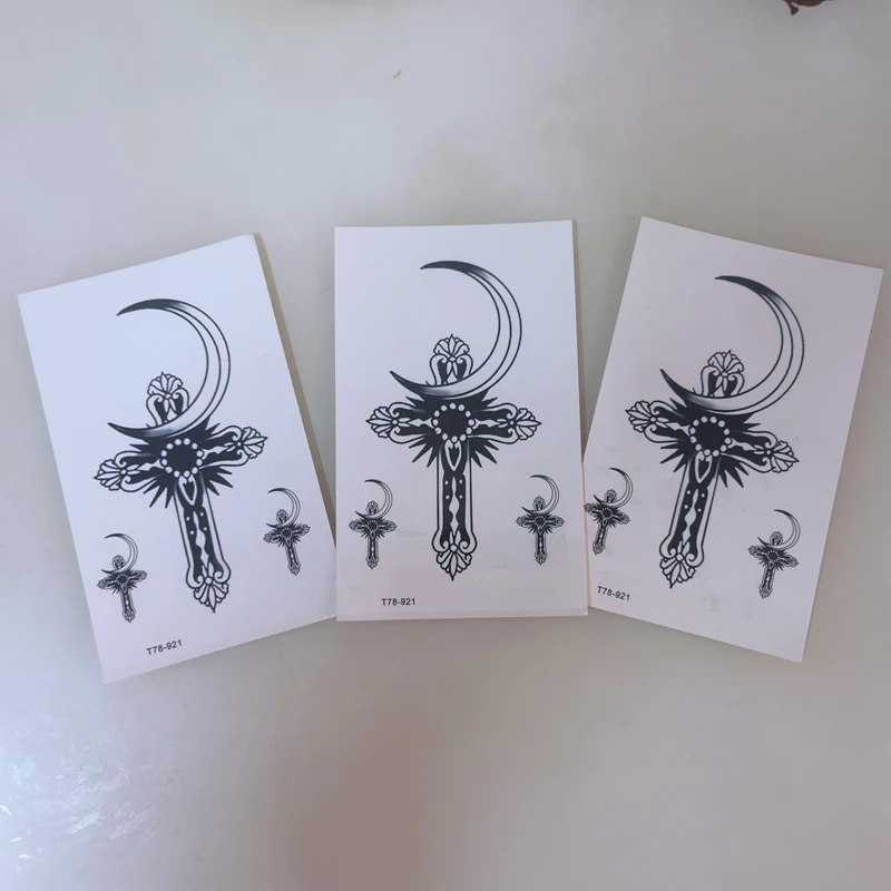 1pc Moon and Cross Temporary Tattoo Sticker for Men and Women Waterproof Sexy Cool Body Art Fake Tattoo Chest Arm Tattoo Sticker