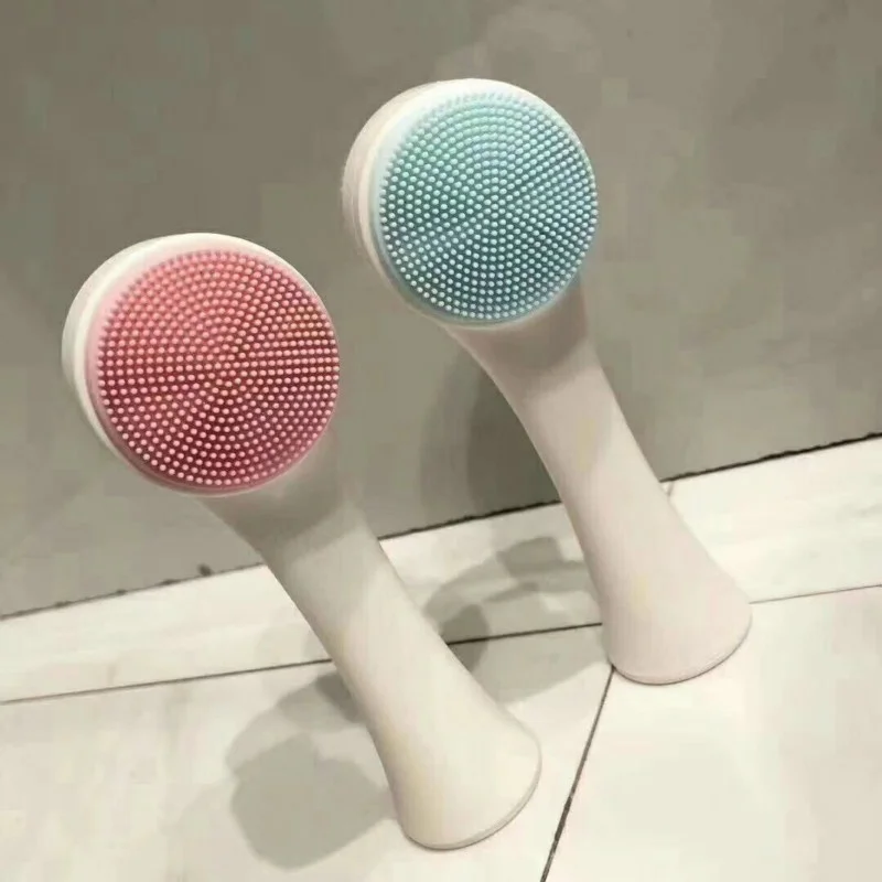 Щетка для очищения лица мягкое волокно Портативное двухстороннее Силиконовое