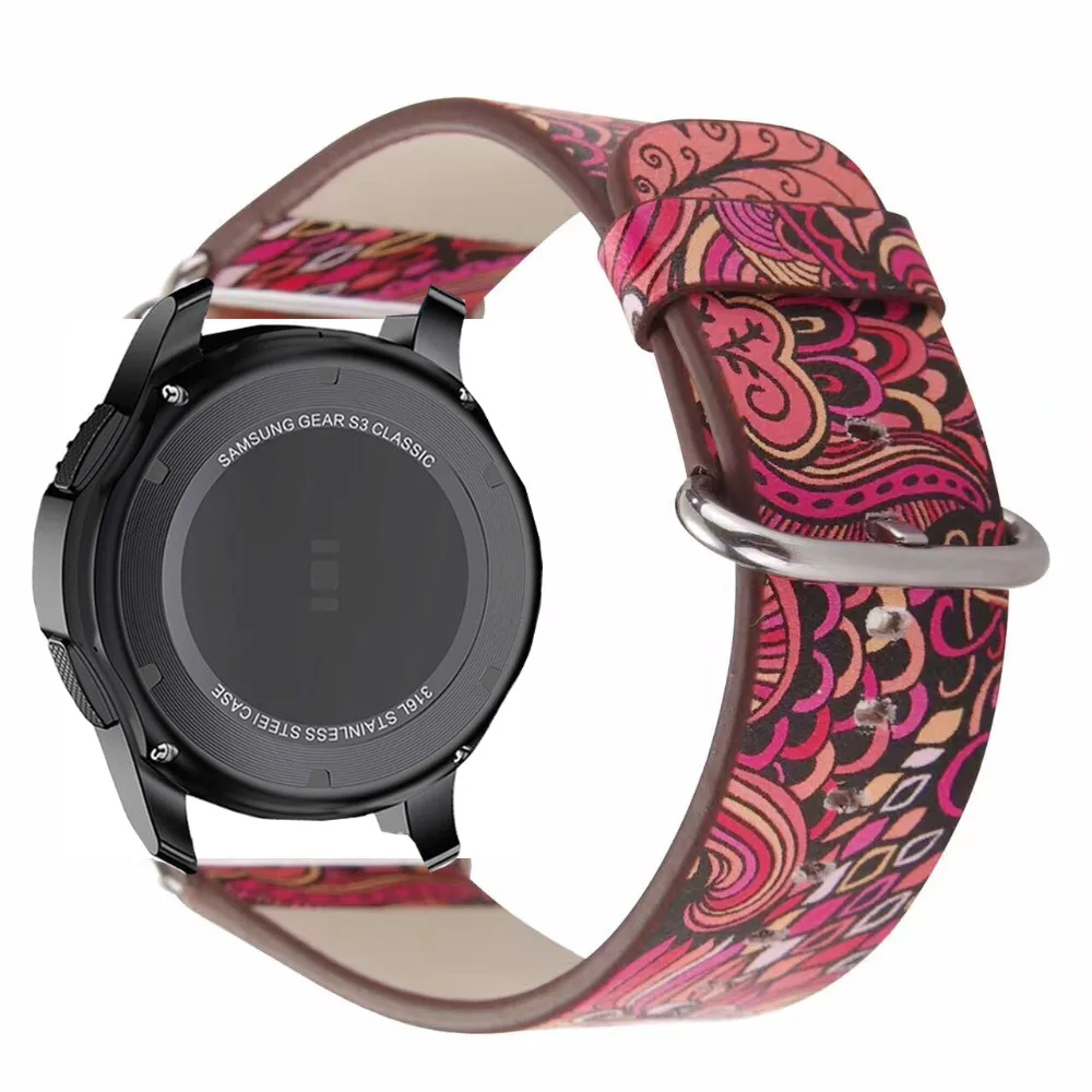 Ремешок кожаный с цветами для amazfit 3 2 GTR 47 мм браслет Ticwatch S S2 pro zenwatch Samsung galaxy 46 s3 Huawei