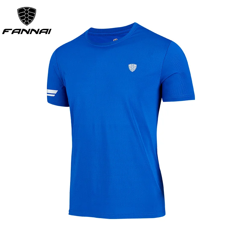 FN042Blue FANNAI Мужская футболка, спортивные топы, футболки, быстросохнущая футболка для фитнеса, спортзала, мужские футболки для бега, Майки с коротким рукавом, спортивная одежда для тренировок - Цвет: FN042Blue
