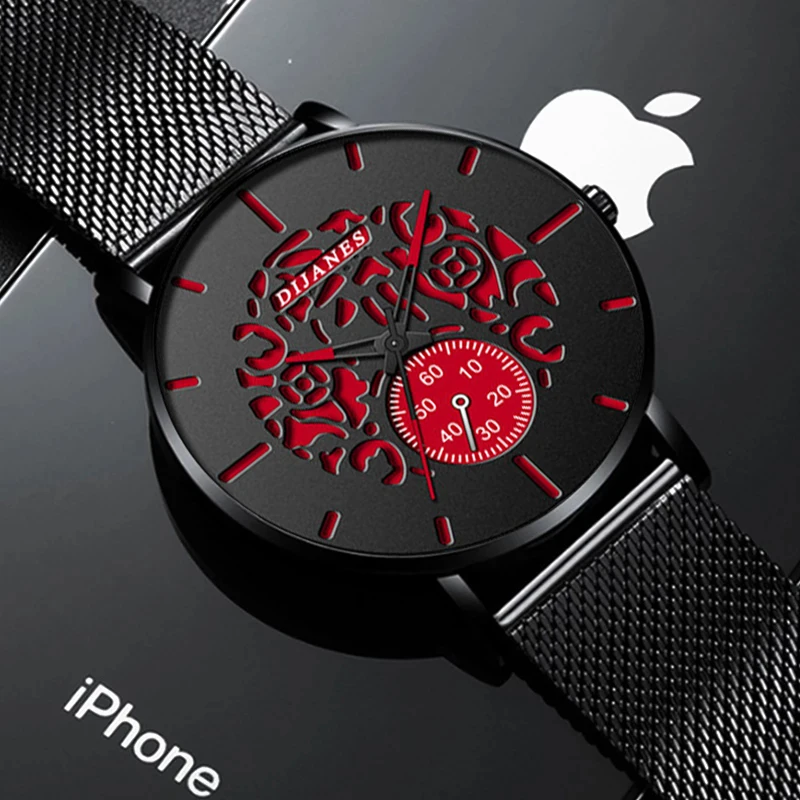 

2021 Mens Watches Luxury Ultra-thin Stainless Steel Mesh Belt Quartz Wrist Watch Men Leather Business Casual Clock reloj hombre