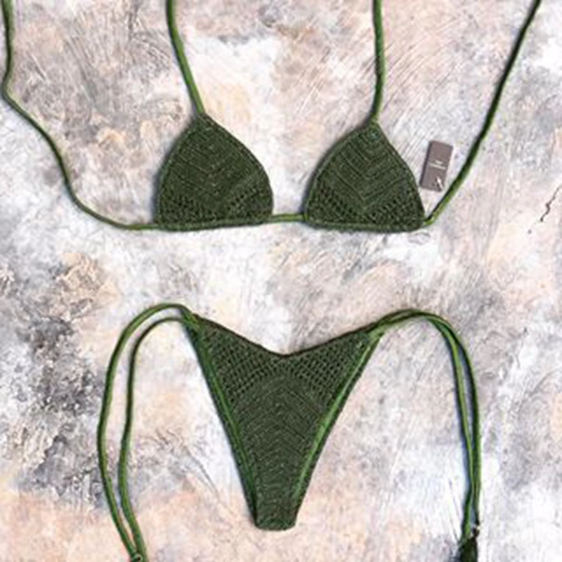 

Handmade Crochet Women Sexy Bikini Sets Cotton with Lurex Swimsuits