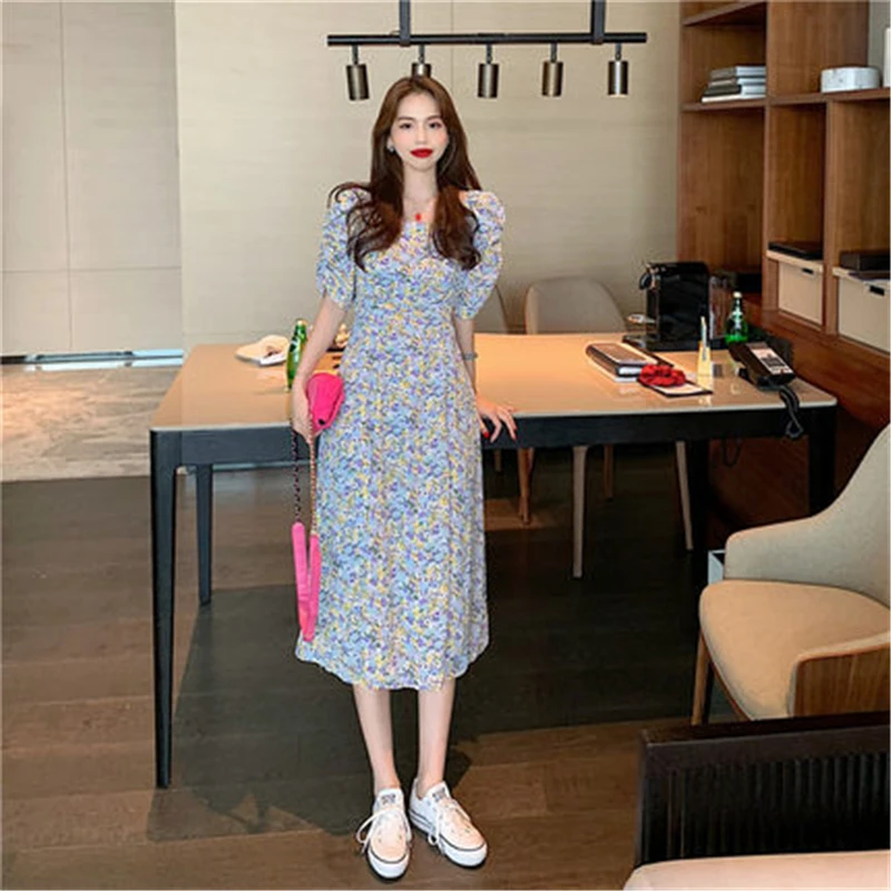 

Korea Prairie Chic Feminine Women Fashion Long Sleeve Elegant Office Lady Floral Print Long Maxi Dress Y728