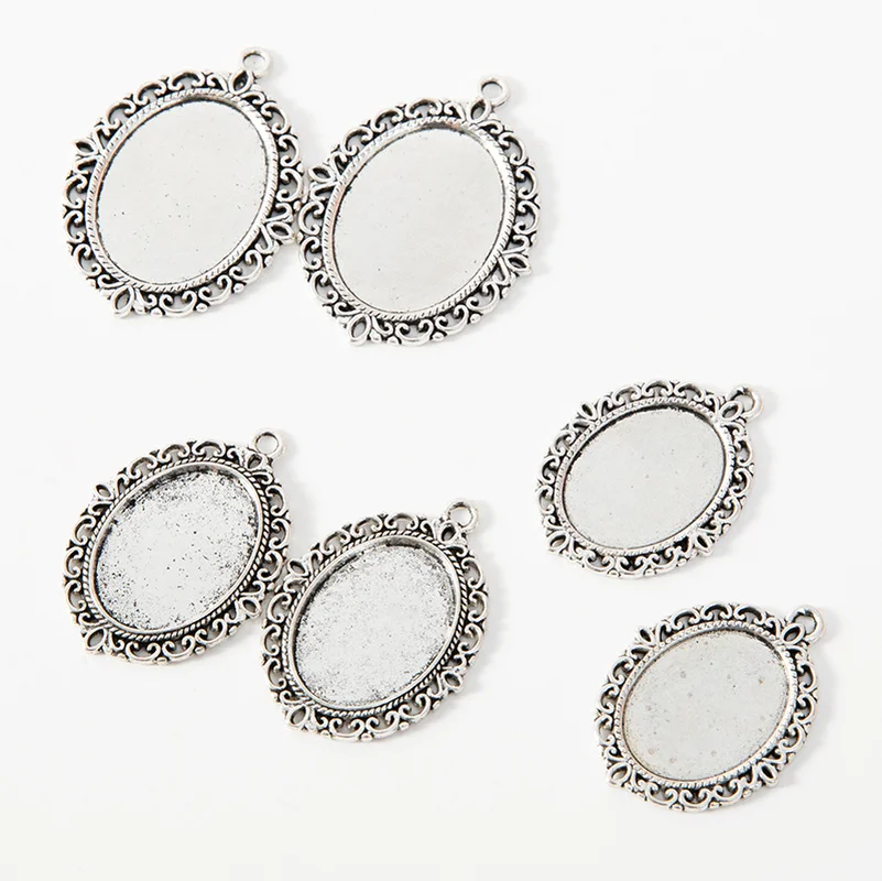 10 шт. антикварная серебряная овальная чистый филигранный основа Подвески поднос