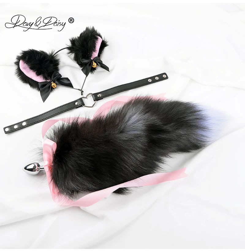 

DAVYDAISY Cute 3 Pieces Anal Plug Set Choker Cat Ears Fox Tail Butt Plug Anal Toy Butt Toy Tail Plug Cosplay Adult Toy AC120