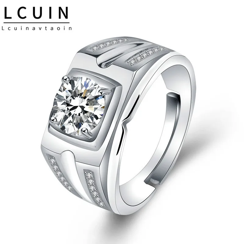 

European Fashion Luxury Man Party Wedding Gift Silver White Square Zircon Silver Ring Wholesale Anillo Anel Anneau