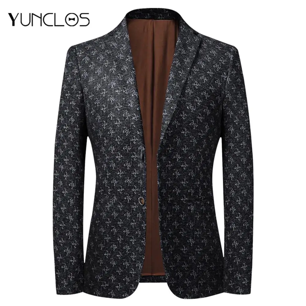 

YUNCLOS Men 's Blazers Jacket Men Slim Fit Fashion Black Blazers Men Printing Suits Coat Man Clothes Trends Masculino