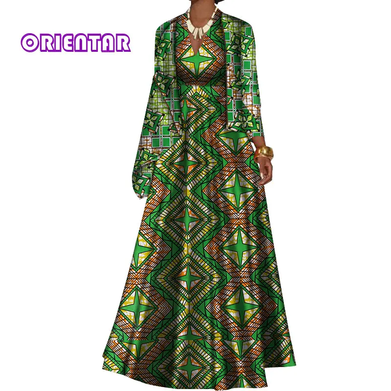 African Clothes For Women Long Dresses with Jacket Coat Bazin Riche African Print Elegant Deep V Neck Evening Party Dress WY491