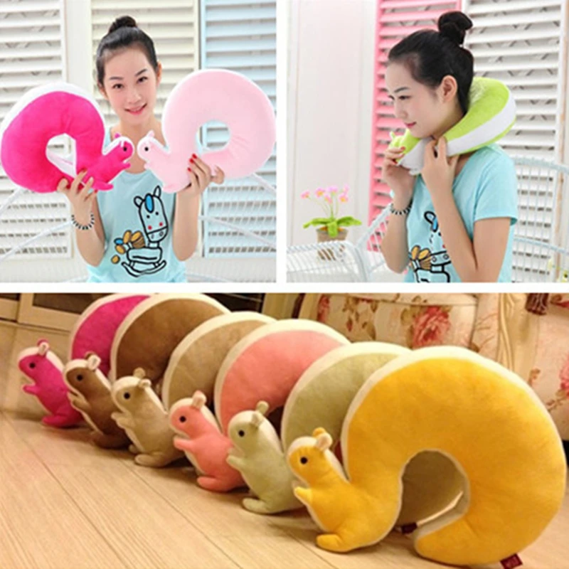 

Candy Color Nap Pillow Health Care Novelty Squirrel Animal Cotton Plush U Shape Neck Pillow Travel Car Home Pillow New Fashion