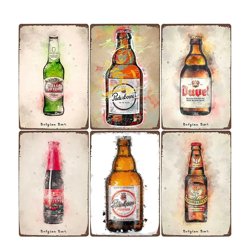 Винтаж Бельгия пиво оловянный знак металлические таблички алкоголя