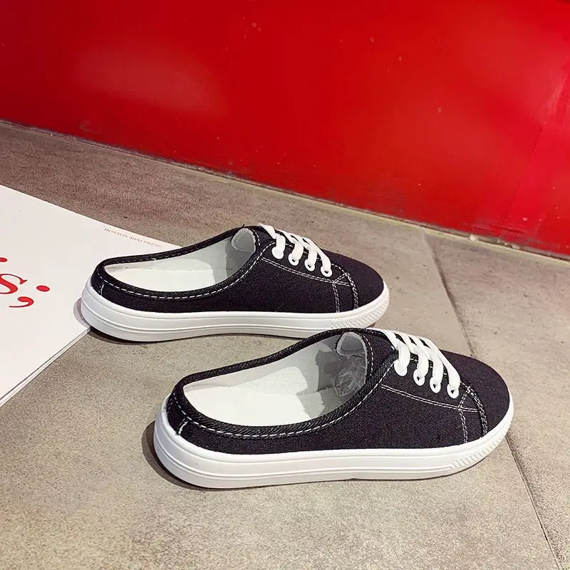 

White/pink/green women's casual vulcanized shoes fashion summer loafers without high heels new style Korean flat half slippers