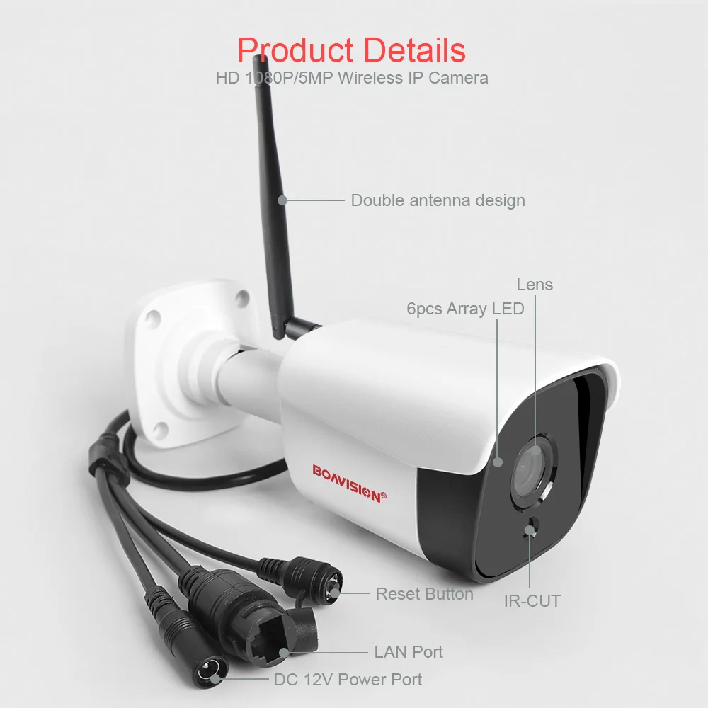 HD 5MP 1080P IP Wifi камера Bullet беспроводная камера безопасности Onvif наружная двухсторонняя аудио камера ночного видения 20 м TF слот для карт CamHi