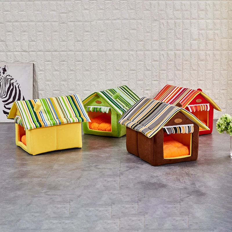 Коричневая кровать для домашних животных домик собаки диван сна со съемной