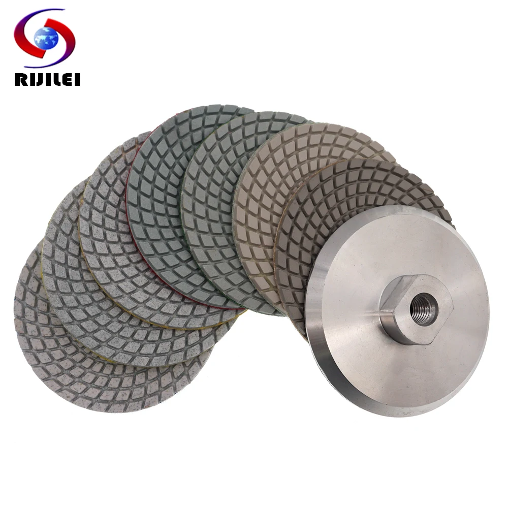 7PCS 4 Inch Diamond Wet Polishing Pad 100mm Flexible Grinding Wheels for Granite Marble Stone White Sanding Disc