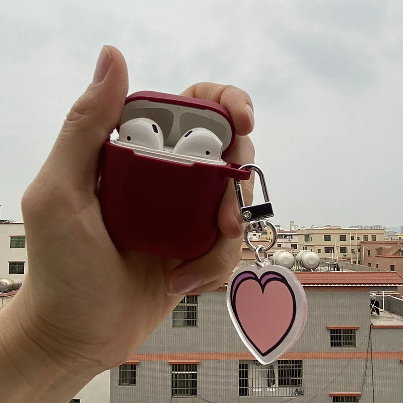 

For AirPod 2 1 Case Soft Silicone Love Heart Wine Light Thin Wireless Earphone Cases For Apple Airpods Case Cover Funda Keychain