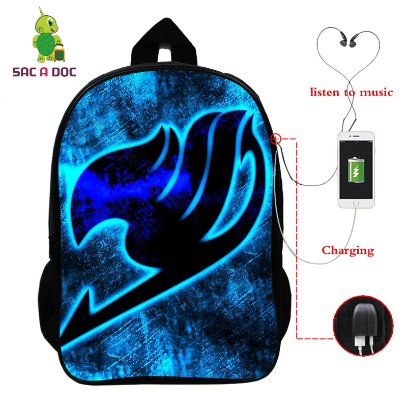 Рюкзак Mochila с 3D принтом в виде хвоста феи и японского аниме школьные сумки для