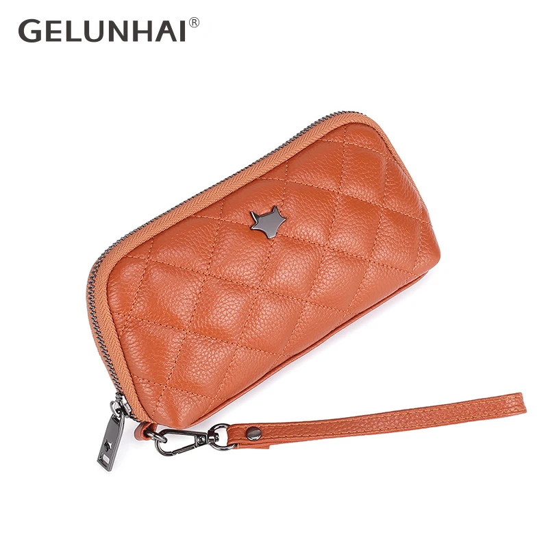 GELUNHAI 100% натуральная кожа Женский кошелек женский длинный Carteira дамская сумка для