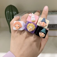 2021 new fashion creative cute cartoon animal geometry ring hand painted irregular acrylic resin ring ladies party jewelry