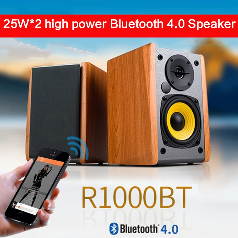 

25W*2 Bluetooth 4.0 Speaker 4 Inch Speaker R1000BT Subwoofer Wooden Speaker Desktop Computer Audio with Tone Knob Home Audio