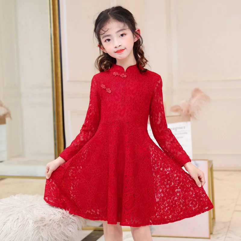 Платье для мамы и дочки WLG одежда семейная Красные кружевные модные платья в