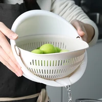 round double drain basket fruit vegetable cleaning container with handle filter colander whirl inverted cover kitchen storage