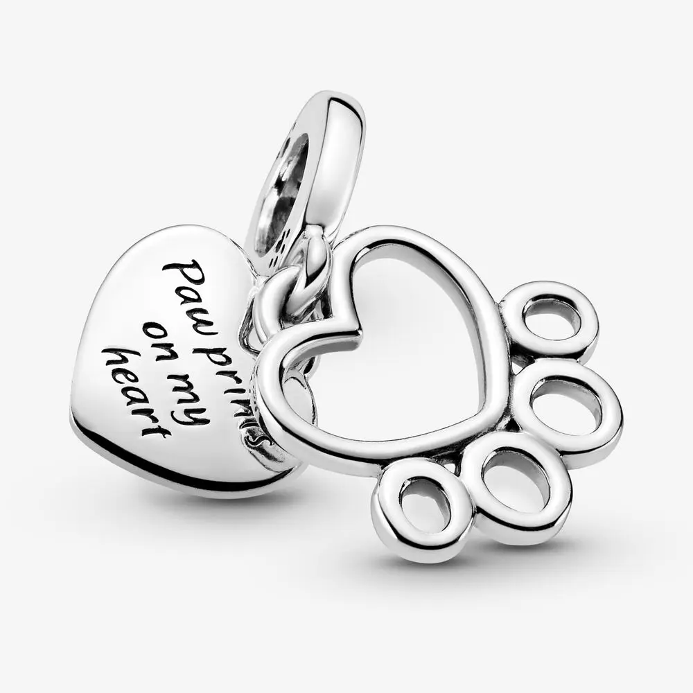 

New 925 Sterling Silver Charm Hearts & Paw Print Dangle Beads fit Original Pandora Charms Bracelet Jewelry Making DIY Gift