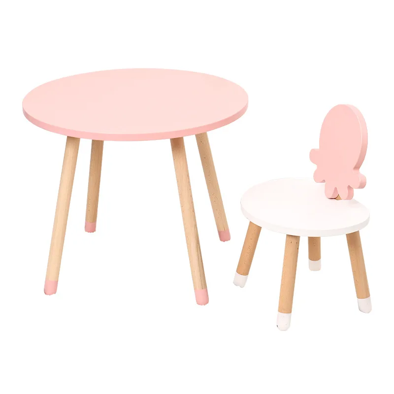 Kids Furniture Sets kids study table set solid wood round and chair mesa y silla infantil 60*60*50cm wholesale | Мебель