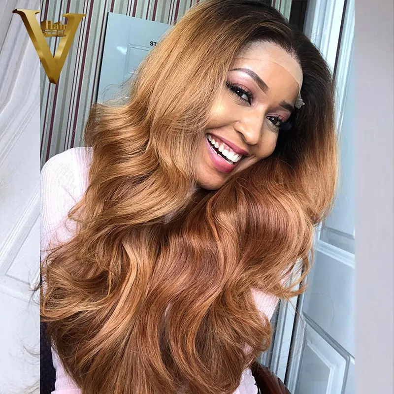 Омбре медовый блонд коричневый 13х6 парик фронта шнурка бразильский Реми объемная