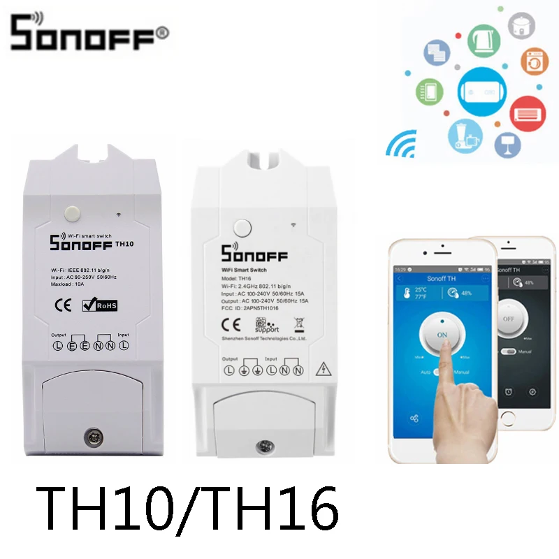 Беспроводной Wi-Fi переключатель SONOFF TH10/TH16 работает с Alexa Google Home Ewelink для модуля