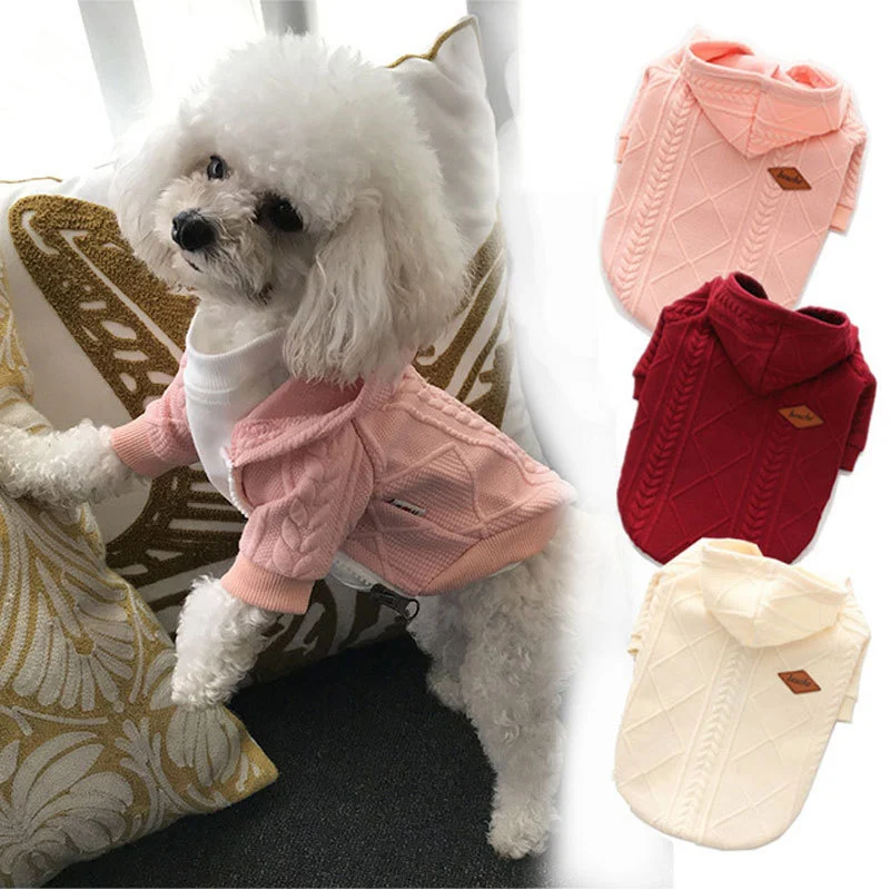 

Pet clothes Two feet wear a hat fashion knit dog cat clothing zipper shirt cute little cardigan sweater warm autumn and winter