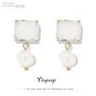 Роскошные квадратные циркониевые прозрачные висячие серьги Yhpup, модные ювелирные изделия с пресноводным жемчугом, изысканные серьги для женщин