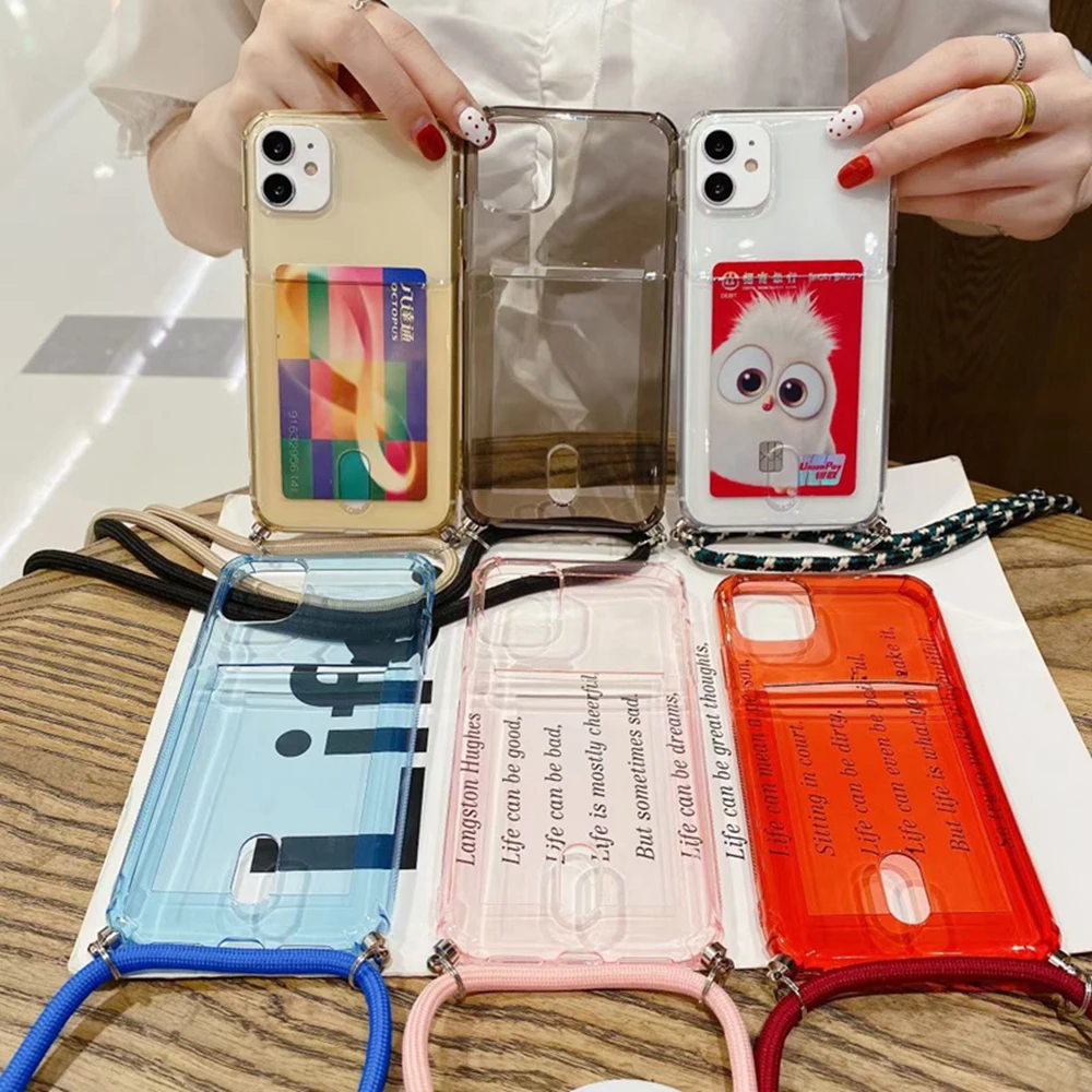 

Luxury Transparent Phone Case Crossbody Necklace Card Lanyards Rope For iPhone 12 Mini 6 6S 7 8 Plus X XR XS 11 Pro Max SE Cover