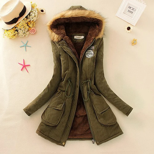 army green Основные Для женщин зимняя куртка Повседневное из хлопка с капюшоном и меховым Для женщин пальто осенняя одежда теплые женские зимние сапоги; куртки и пальто большие размеры Верхняя одежда JT142 - Цвет: army green