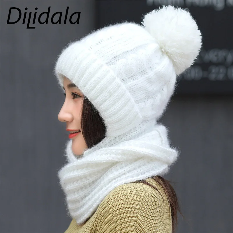 Dilidala,, зимние шапки для женщин, плюс бархат, уплотненный теплый шарф, вязаная шерстяная шапка, шапка, Корейская версия, дикие велосипедные наушники